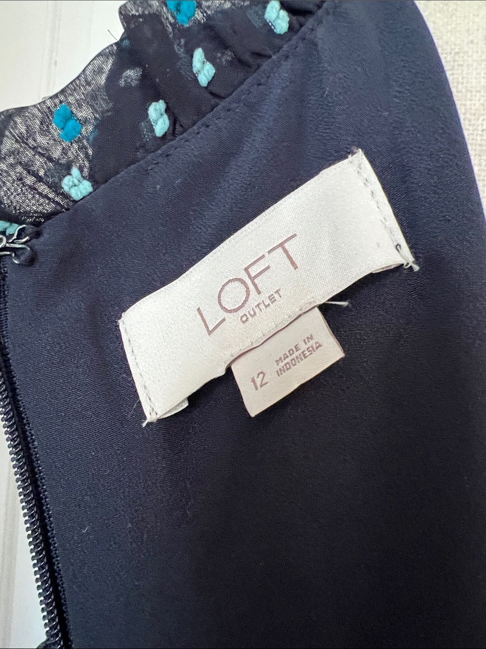 Loft Outlet Navy Blue, Sleeveless Midi Dress, White/Teal Clip Dot, Lined, Sz 12 - Picture 4 of 9
